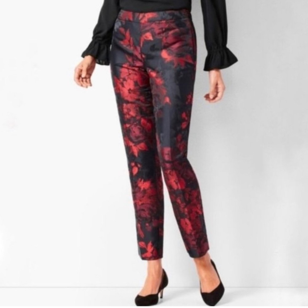 TALBOTS Hampshire Red & Black Floral Ankle Pants 6P - Picture 2 of 13